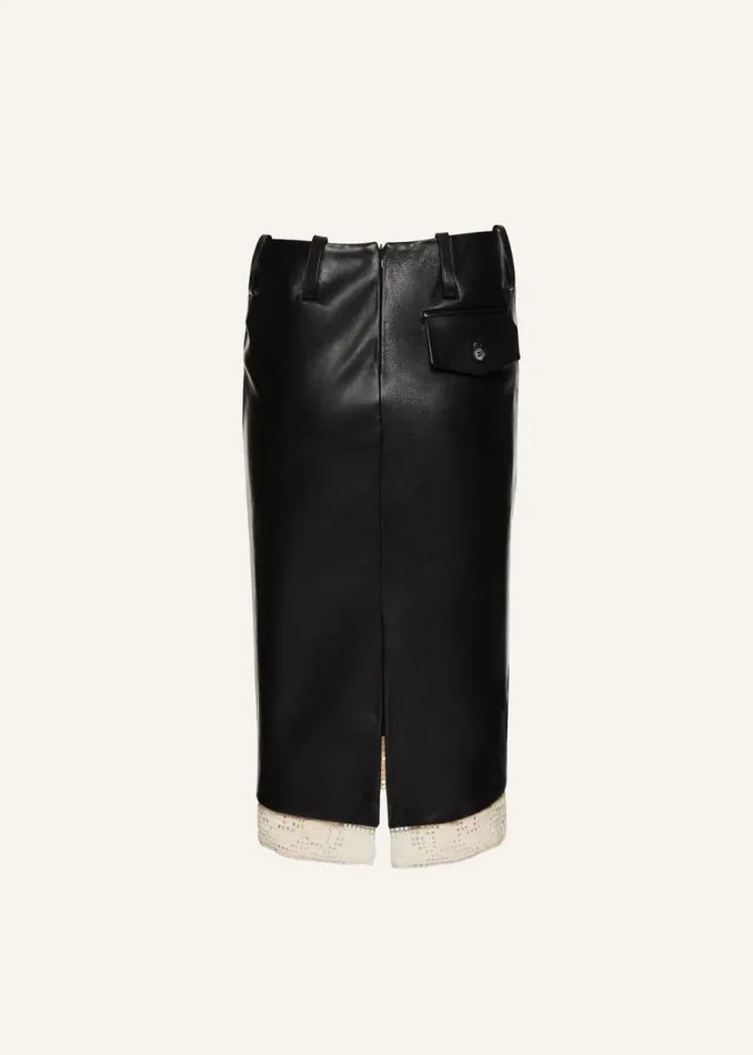 Shop Magda Butrym Skirts Leather Lace Hem Midi Skirt In Black Shop Magda Butrym Skirts Leather Lace Hem Midi Skirt In Black