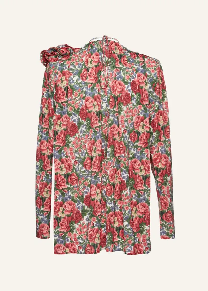 Shop Magda Butrym Tops Classic Jersey Shirred Flower Blouse In Red Floral Print Shop Magda Butrym Tops Classic Jersey Shirred Flower Blouse In Red Floral Print