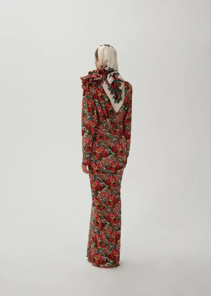 Shop Magda Butrym Tops Classic Jersey Shirred Flower Blouse In Red Floral Print Shop Magda Butrym Tops Classic Jersey Shirred Flower Blouse In Red Floral Print