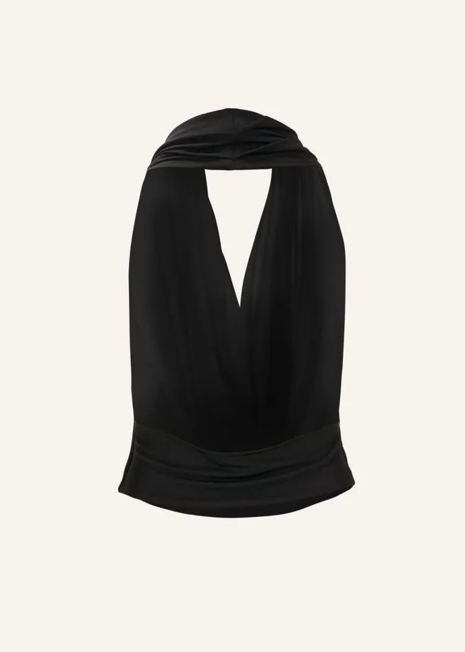Shop Magda Butrym Tops Cowl Neck Jersey Halter Top In Black Shop Magda Butrym Tops Cowl Neck Jersey Halter Top In Black