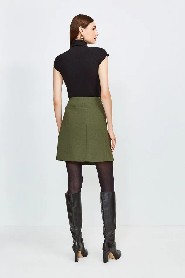 Skirts Women Karen Millen Tailored Buckle Detail Pleated Mini Skirt Khaki