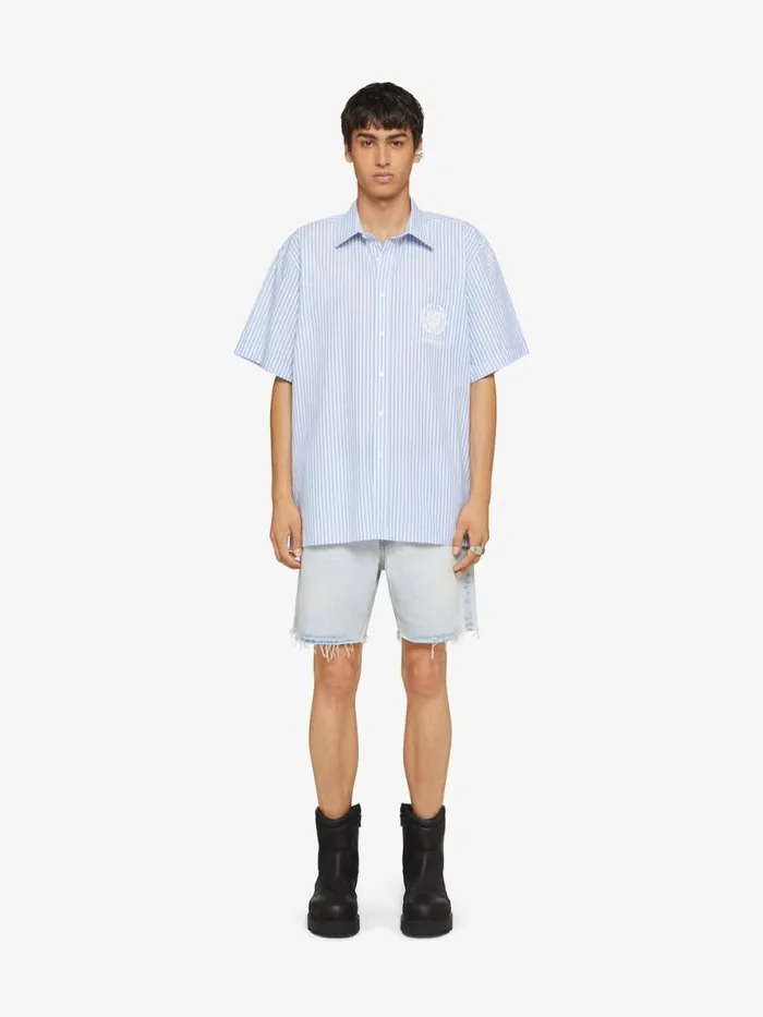 Striped Crest Shirt In Cotton Light Blue Men Givenchy Shirts