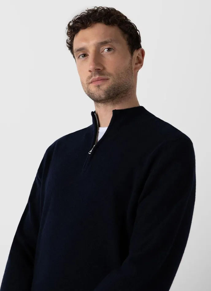 SUNSPEL Knitwear Cashmere Zip Neck Jumper Navy 8211 Men