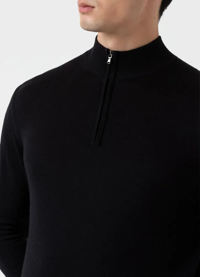 SUNSPEL Knitwear ExtraFine Merino Zip Neck Black 8211 Men