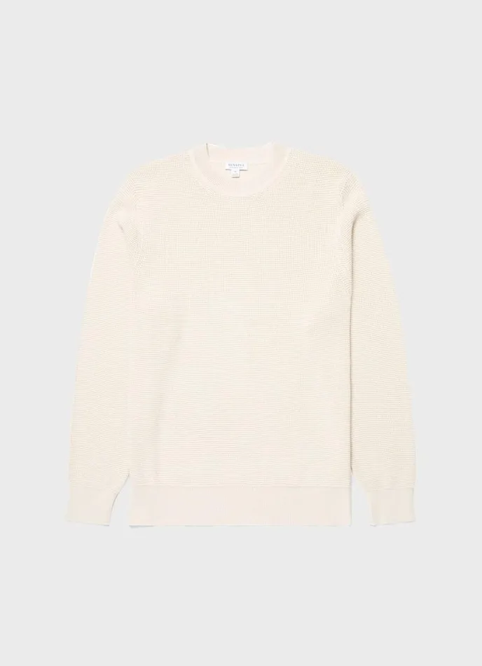 SUNSPEL Knitwear Waffle Stitch Crew Neck Jumper Ecru 8211 Men