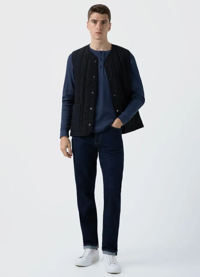 SUNSPEL Tshirts Long Sleeve Waffle Henley Slate Blue 8211 Men