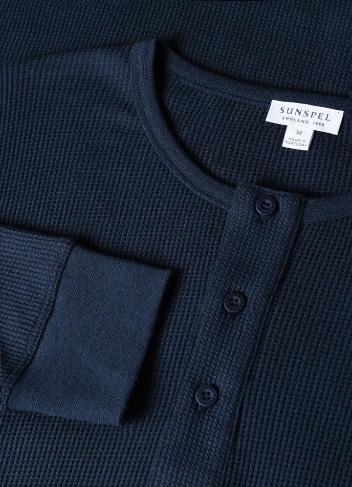 SUNSPEL Tshirts Long Sleeve Waffle Henley Slate Blue 8211 Men