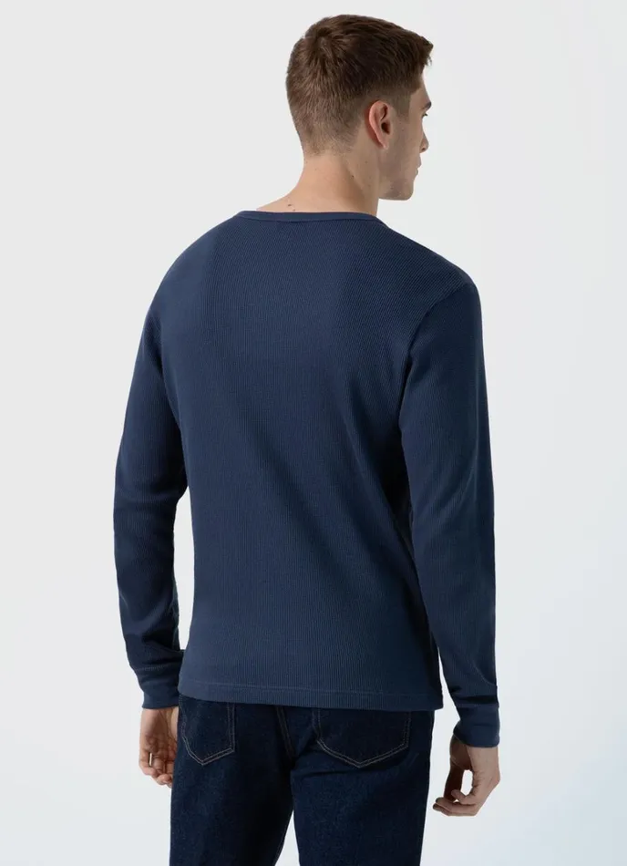 SUNSPEL Tshirts Long Sleeve Waffle Henley Slate Blue 8211 Men