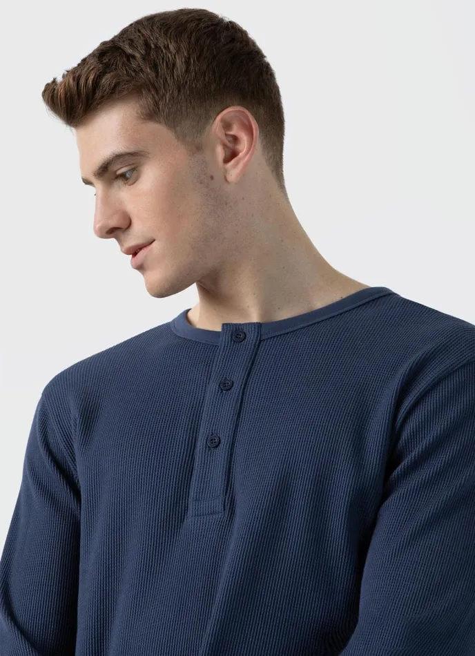 SUNSPEL Tshirts Long Sleeve Waffle Henley Slate Blue 8211 Men