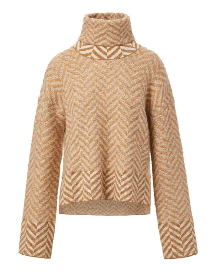 Sweaters Shop Veronica Beard Bolina Herringbone Knit Sweater Camel