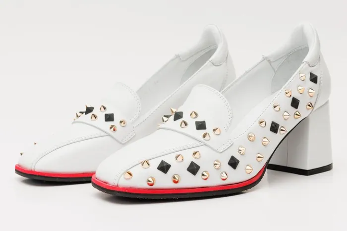 Vinci Leather Heels The Infanta White Spike Leather Block Heel Pump Shoe 8211 Women