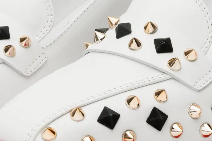 Vinci Leather Heels The Infanta White Spike Leather Block Heel Pump Shoe 8211 Women
