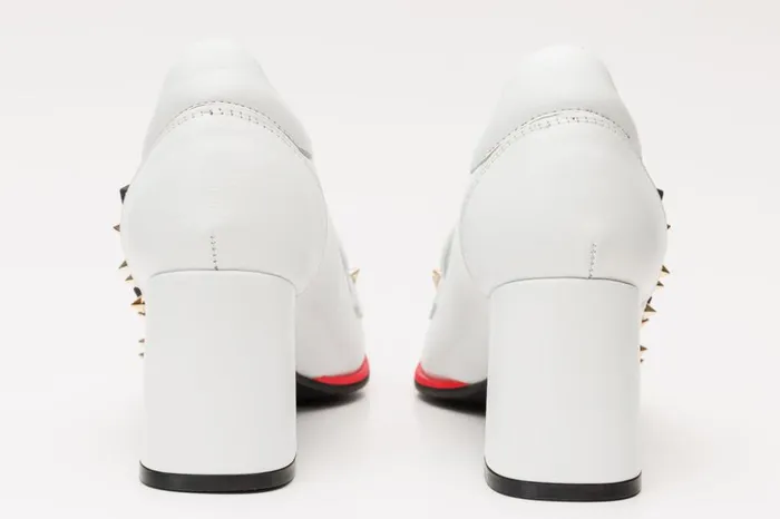 Vinci Leather Heels The Infanta White Spike Leather Block Heel Pump Shoe 8211 Women