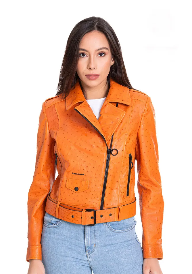 Vinci Leather Leather Jackets The Martos Orange Ostrich Leather Jacket 8211 Women