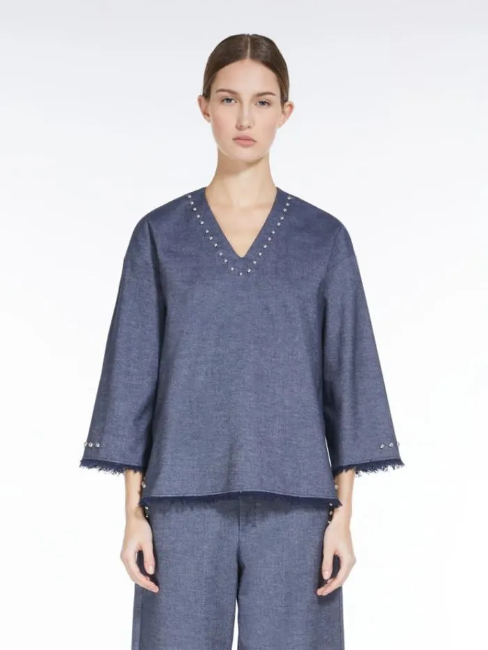 Woman Denimlook Cotton Tunic Midnightblue Maxmara Shirts And Tops