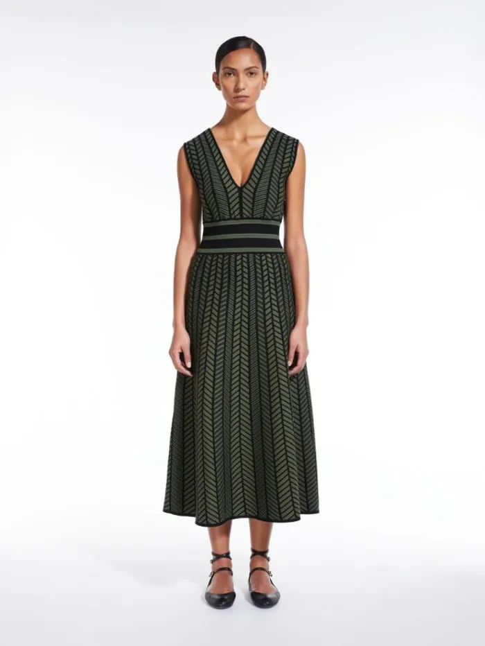Woman Jacquard Viscose Midi Dress Green Maxmara Dresses