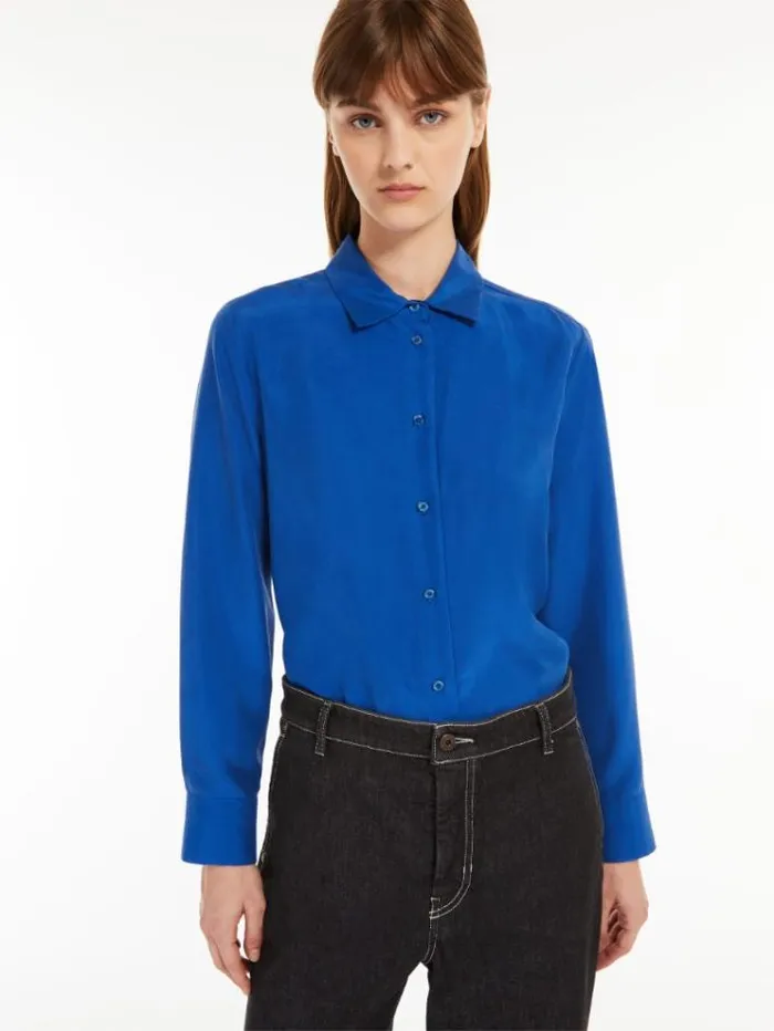 Woman Silk Shirt Cornflower Blue Maxmara Shirts And Tops Woman Silk Shirt Cornflower Blue Maxmara Shirts And Tops