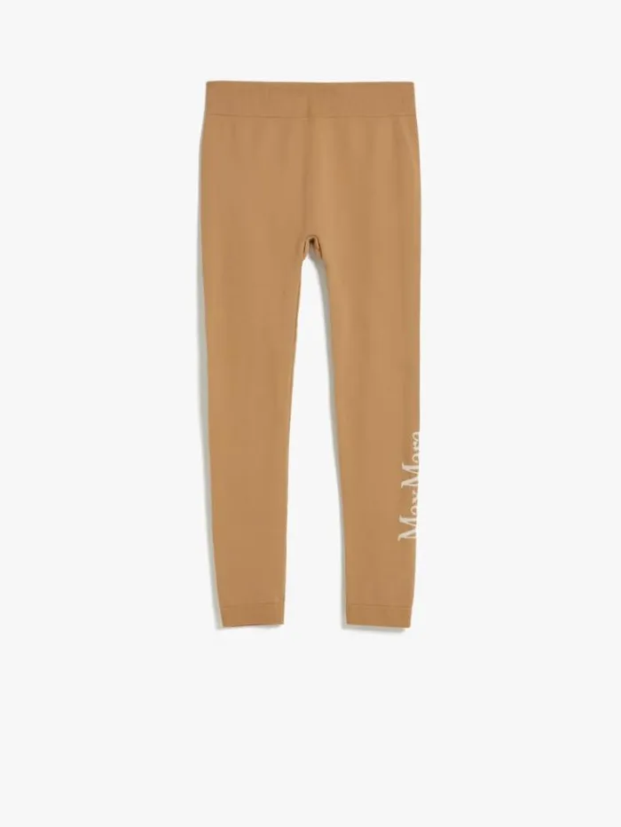 Woman Technical Fabric Logo Leggings Camel Maxmara Hosiery Woman Technical Fabric Logo Leggings Camel Maxmara Hosiery