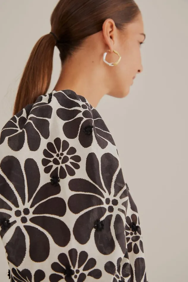 Women Black Palermo Puff Sleeve Blouse Palermo Black FARM Rio Blouses