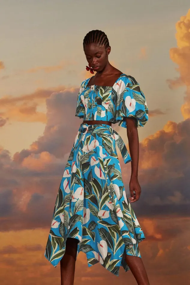 Women Blue Anthurium Garden Asymmetric Midi Skirt Anthurium Garden Blue FARM Rio Skirts Women Blue Anthurium Garden Asymmetric Midi Skirt Anthurium Garden Blue FARM Rio Skirts