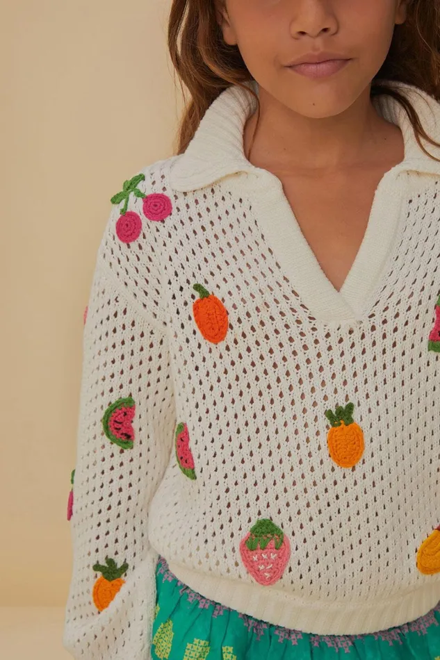 Women Crochet Fruit Kids Sweater Offwhite FARM Rio Sweaters and Sweatshirts