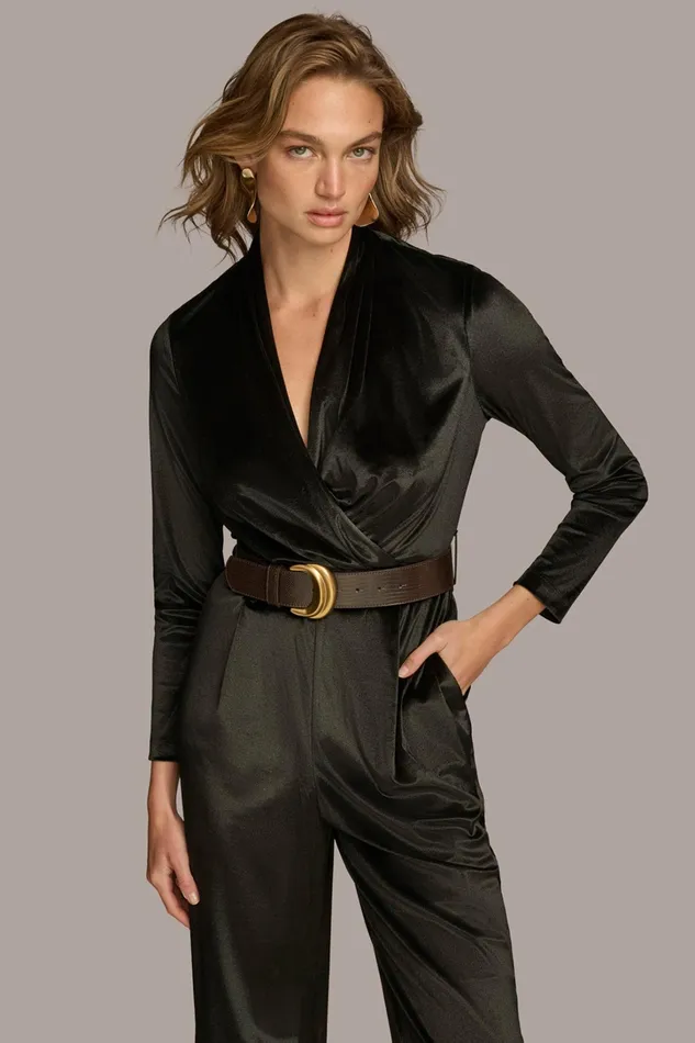 Women Dresses And Jumpsuits Donna Karan VELVET VNECK JUMPSUIT Black