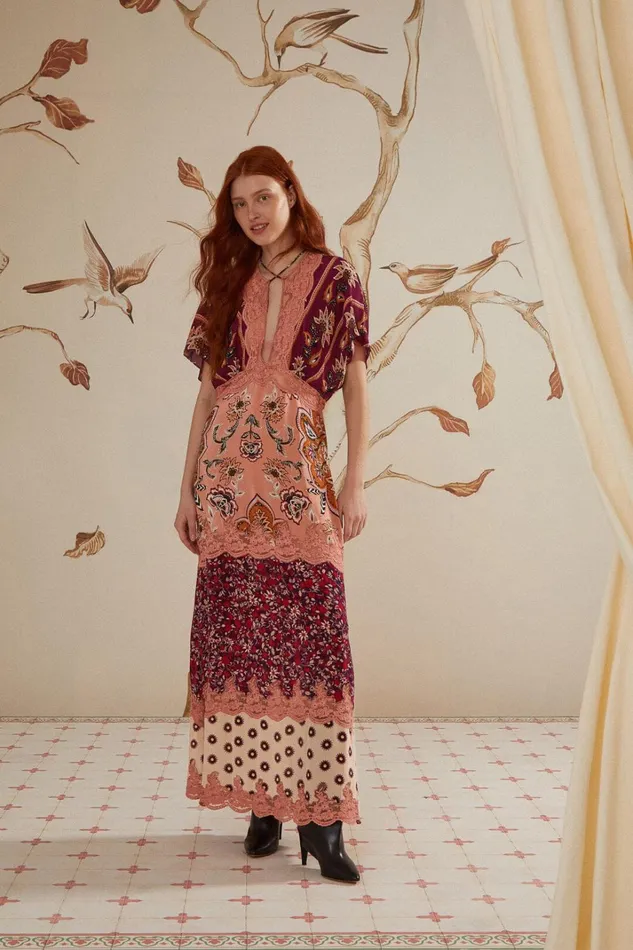 Women Glam Tapestry Burgundy Laces Short Sleeve Maxi Dress Glam Tapestry Burgundy FARM Rio Maxi Dresses