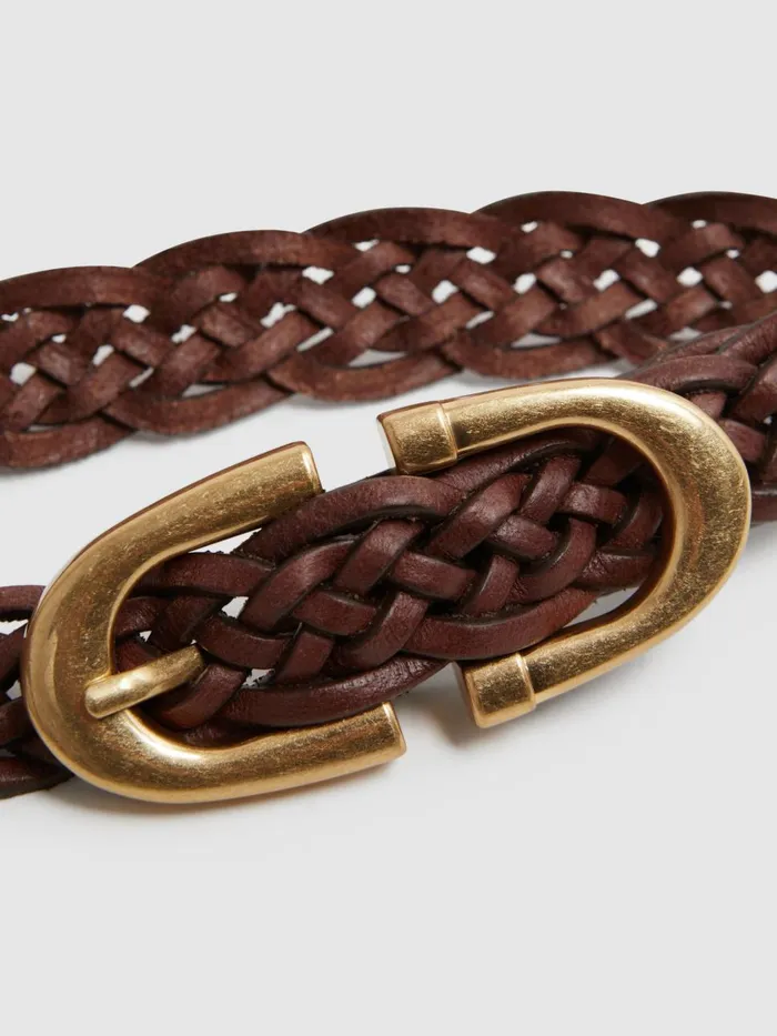 Women Reiss Belts Bailey Woven Leather Horseshoe Belt Tan