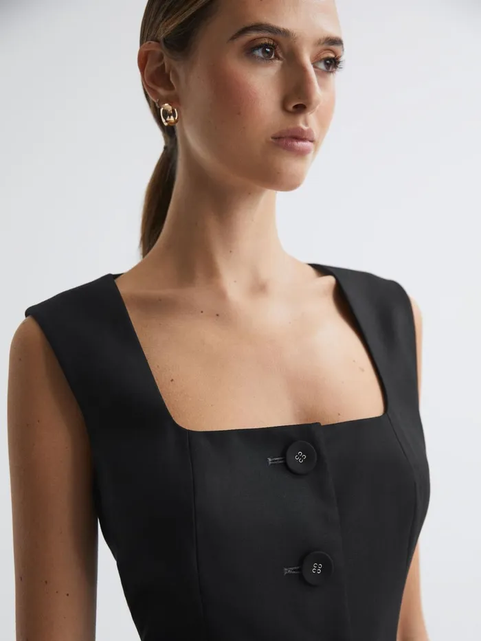 Women Reiss Dresses Quan ButtonThrough Mini Dress Black