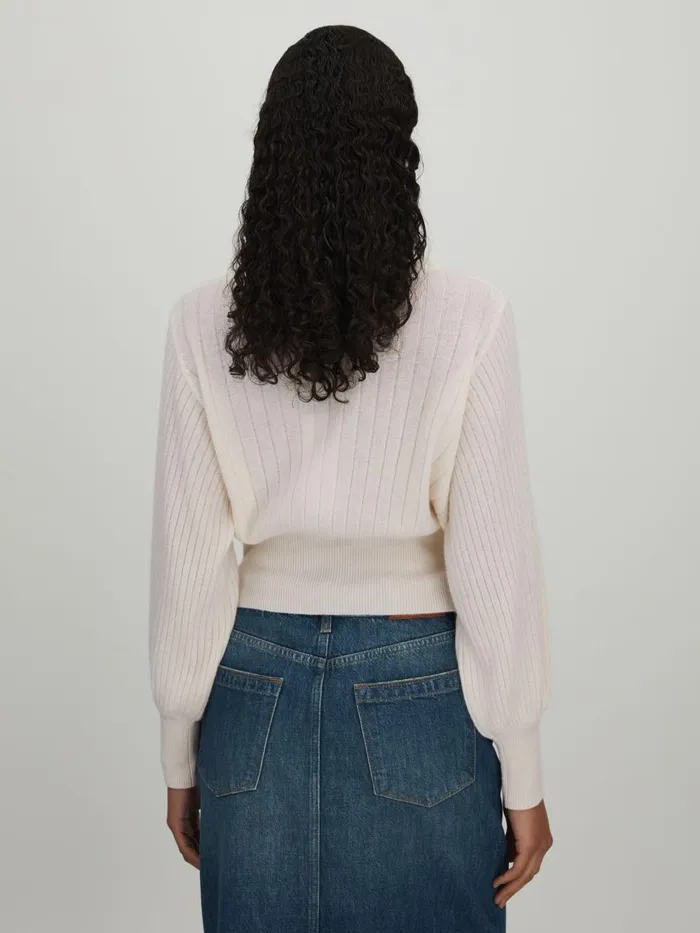 Women Reiss Knitwear Collection Cashmere Blouson Sleeve Jumper White