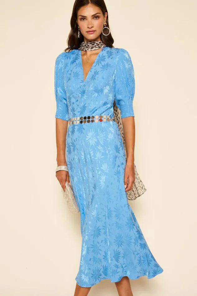 Women RIXO All Clothing Zadie Jacquard Midi Dress Daisy Jacquard Blue