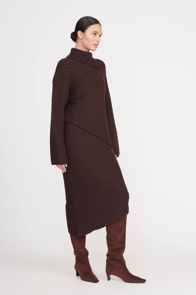 Women STAUD Knits CANTILEVER SKIRT DARK CHOCOLATE Women STAUD Knits CANTILEVER SKIRT DARK CHOCOLATE