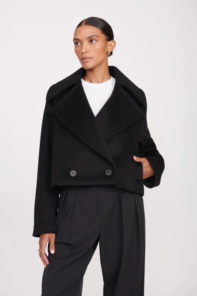 Women STAUD Outerwear and Jackets CARVER CROPPED COAT BLACK