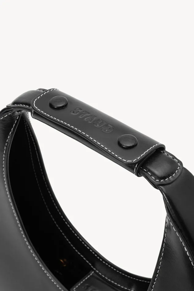 Women STAUD Shoulder MOON BAG BLACK
