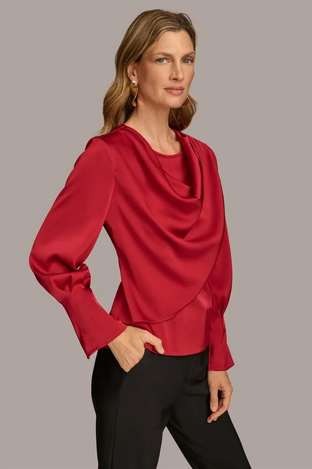 Women Sweaters And Tops Donna Karan COWL NECK TOP Metropolitan Red