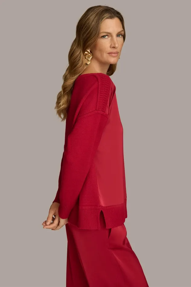 Women Sweaters And Tops Donna Karan MIXED STITCH BOATNECK SWEATER Metropolitan Red