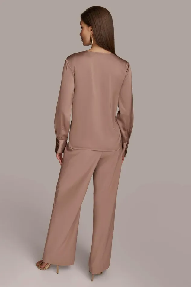 Women Sweaters And Tops Donna Karan TWIST NECK BLOUSE Mink