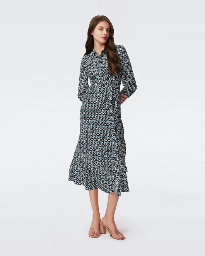 Women Tori Wrap Dress Tiny Gig Tile Blue DVF Dresses
