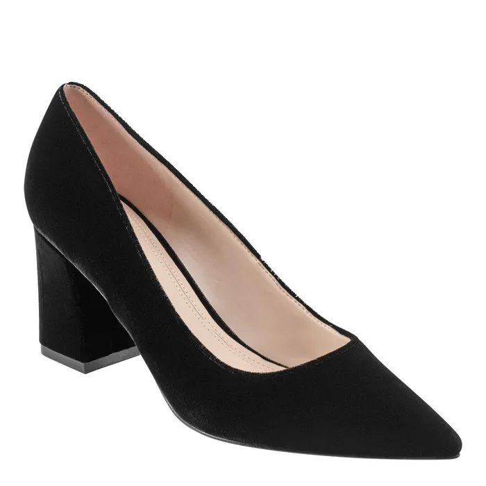 Women Zala Block Heel Pointy Toe Pump Black Velvet Marc Fisher Heels and Pumps
